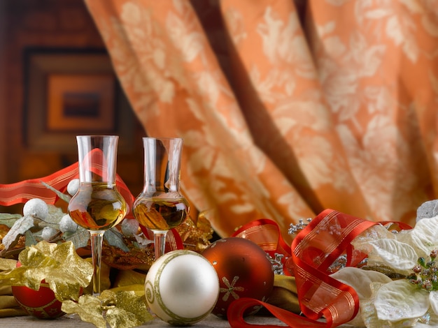 at christmas the best thing is a toast at home in the family in a warm and decorated environment