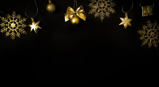 Christmas black background gold decorations new year card