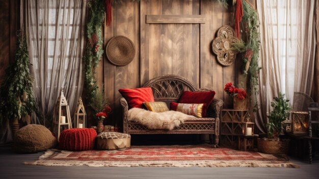 Christmas bohemian elegance photography design studio backdrop festive spirit