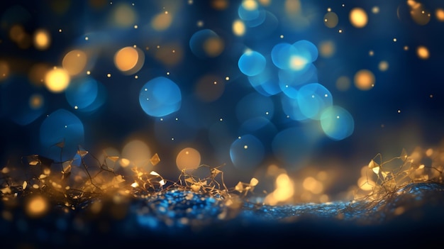 Photo christmas bokeh in the style of dark azure and gold