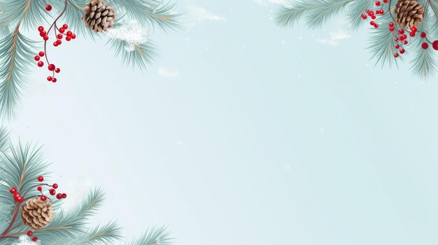 파스텔 연한 파란색 복사 공간이 있는 크리스마스 요소와 크리스마스 테두리