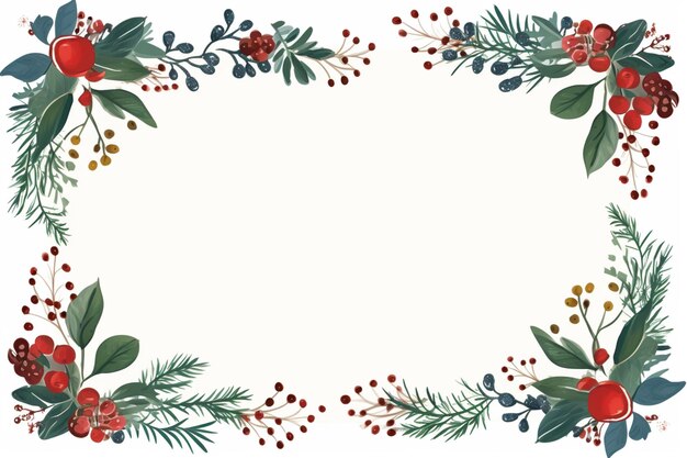 Photo a christmas border with holly and berries generative ai