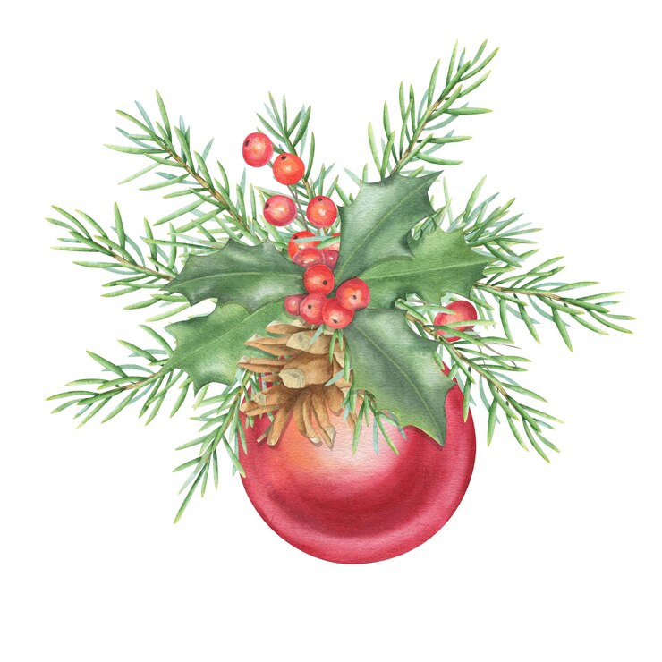 Photo a christmas bouquet handpainted in watercolor floral arrangement