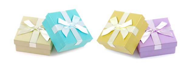 Christmas box gifts with satin bow isolated on white background