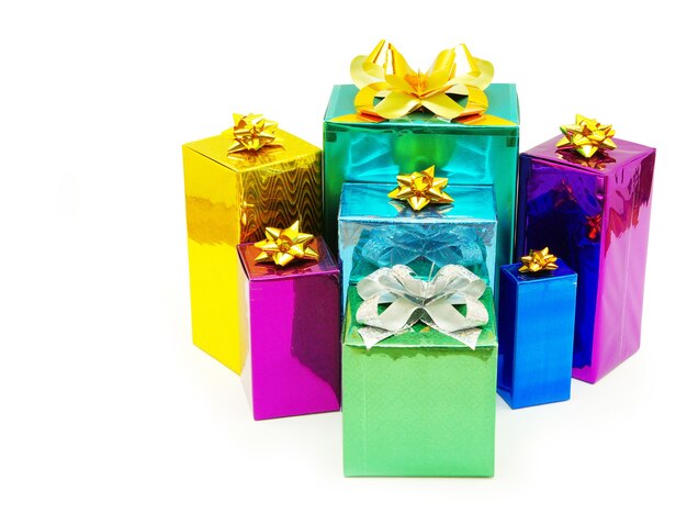 Christmas box gifts with satin bow isolated