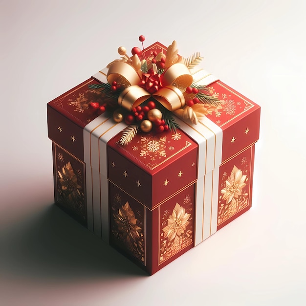 A Christmas box red and gold with white backgroud