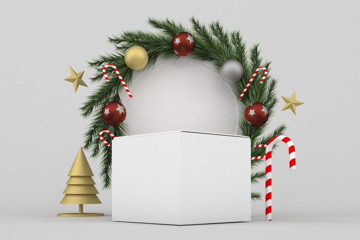 Photo christmas box right side in grey background