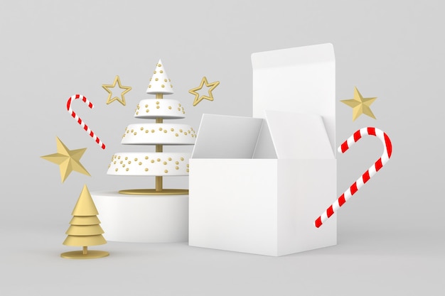 灰色の背景のクリスマスボックスの側面図