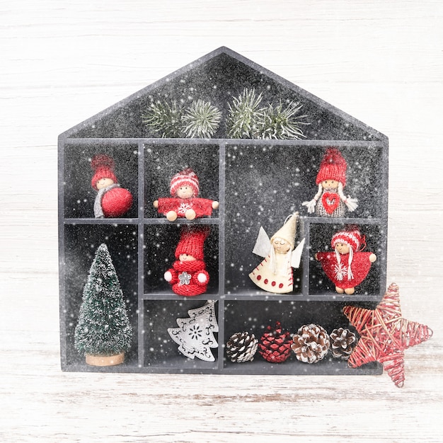 Christmas . Box with Christmas decoration. Holiday symbol.