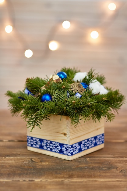 Christmas box with twigs for the holiday new year