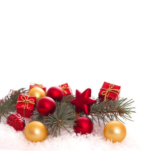 Christmas branch and toys isolated