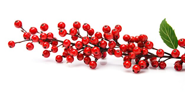 Christmas branch with red berries Artificial home decoration plant rowan ashberry or kalina twig isolated on white background Generative AI Illustration