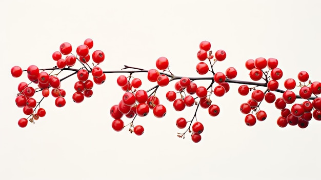 Рождественская ветка с красными ягодами на белом фоне, созданная с помощью технологии Generative Al