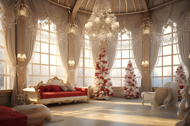 Рождественская яркая роскошная комната