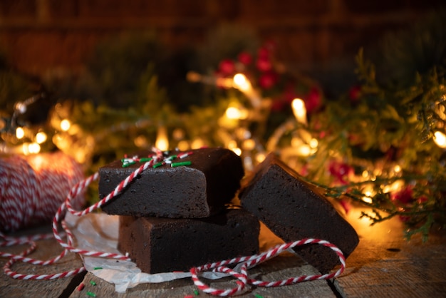 Christmas brownie cake pieces