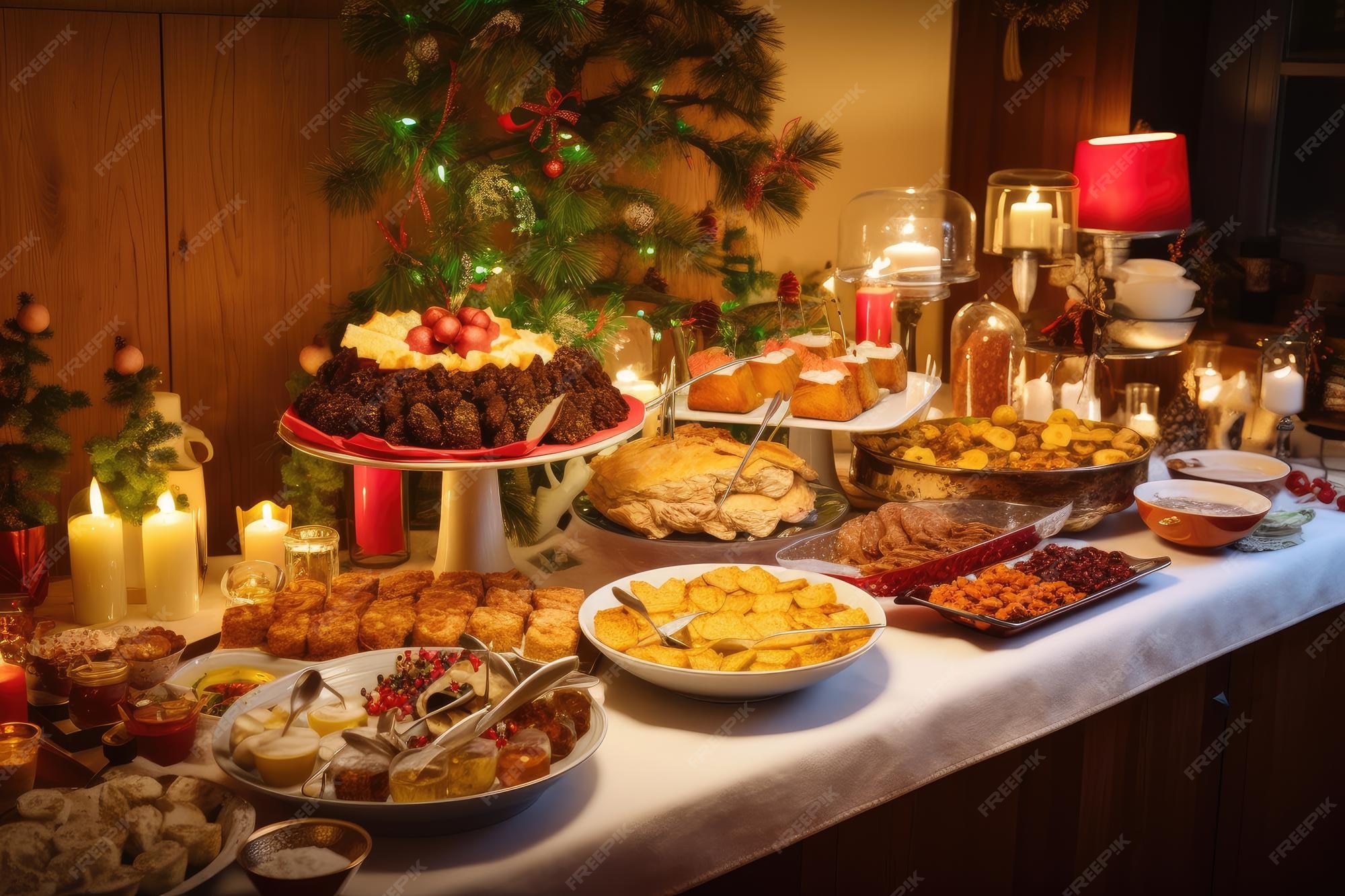 Premium Photo | Christmas buffet with food and drinks for guests to