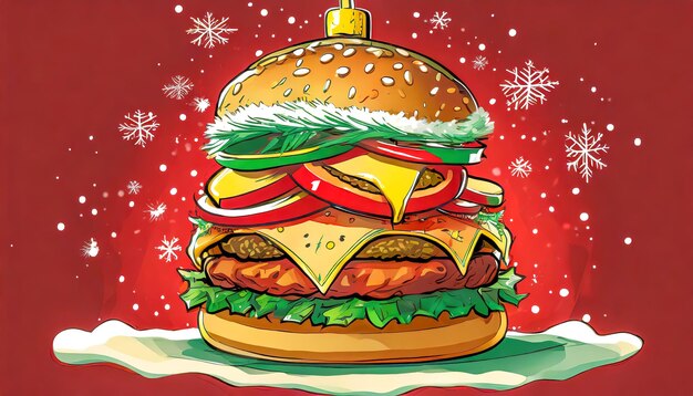 Photo christmas burger on a red background isolated