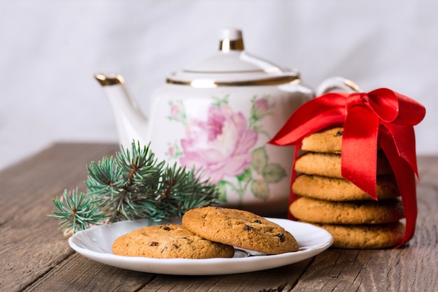 Christmas butter cookies with raisins