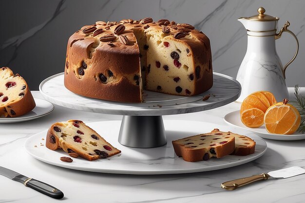 Christmas cake panettone on marble background