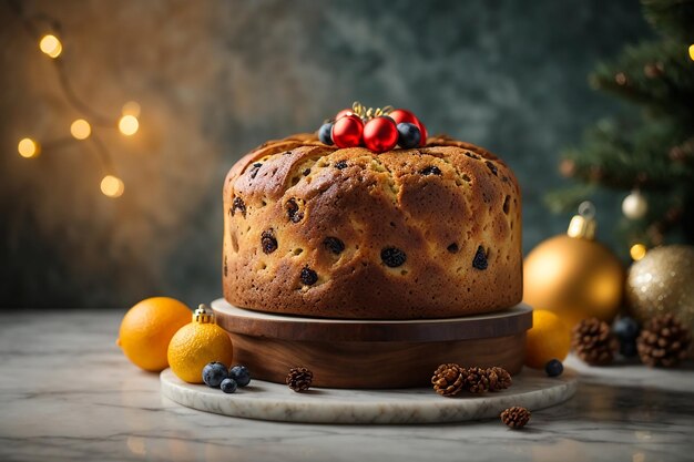 Christmas cake panettone on marble background