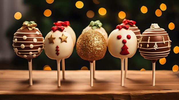 Christmas cake pops on the wooden table