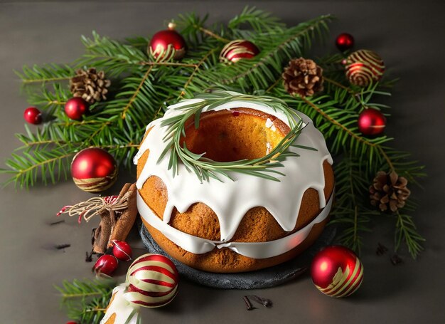 Christmas cake pudding with candles red