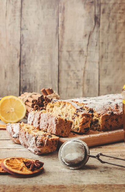 Christmas cake. Selective focus. Food and drink.