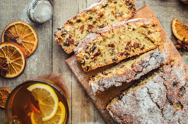 Christmas cake. Selective focus. Food and drink.