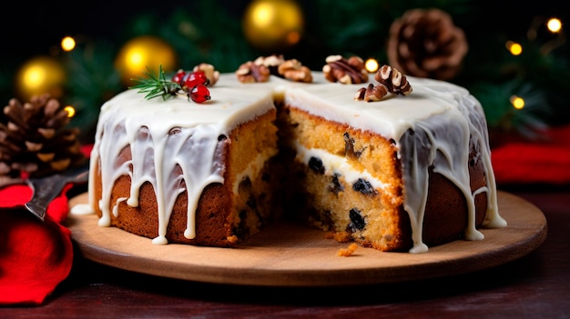 Christmas cake stollen on the table Generative AI Food