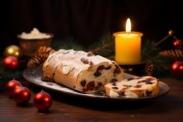 Christmas Cake Stollen with Dried Fruit Generative AI