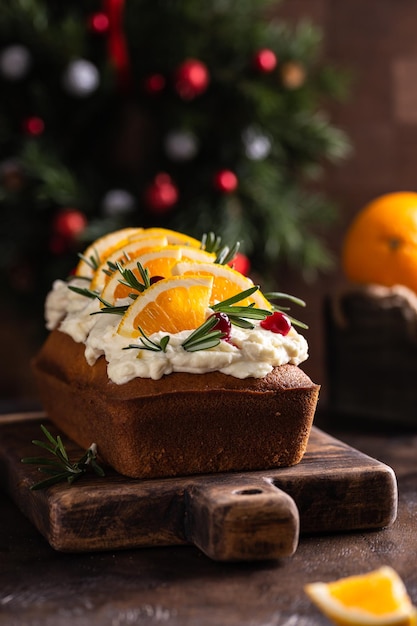 Christmas cake with orange and rosemary