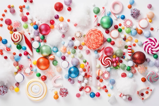 Foto caramelle e dolci natalizi su sfondo bianco