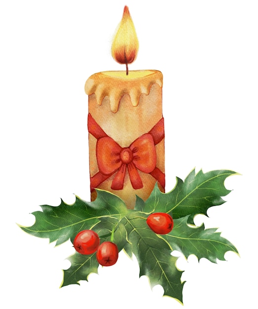 Christmas candle with holly wreath