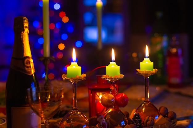 Christmas candles on the holiday table