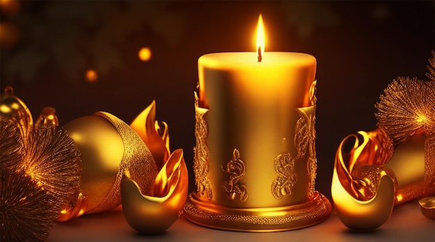 Christmas candles with golden decoration