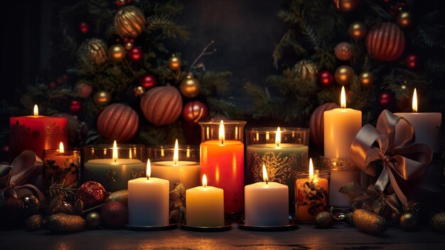 Christmas candlestick with copy space black background