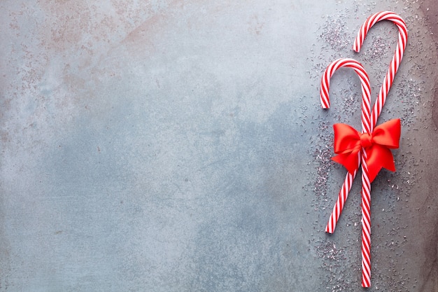 Christmas candy cane lied evenly in row