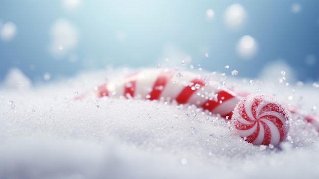 a christmas candy cane in the snow