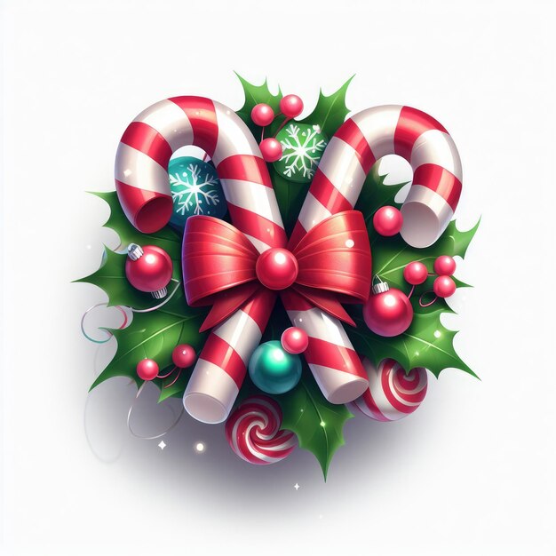christmas candy cane with ribbon on white background