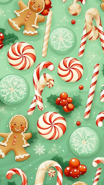 Photo christmas candy canes seamless pattern christmas trees santa elements candy canes and snowflakes