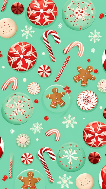 Photo christmas candy canes seamless pattern christmas trees santa elements candy canes and snowflakes