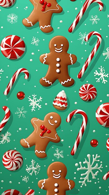 Christmas candy canes seamless pattern christmas trees santa elements candy canes and snowflakes