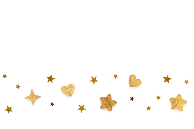 Christmas card Background with gold stars and hearts