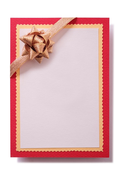 Christmas card blank white red bow decoration vertical