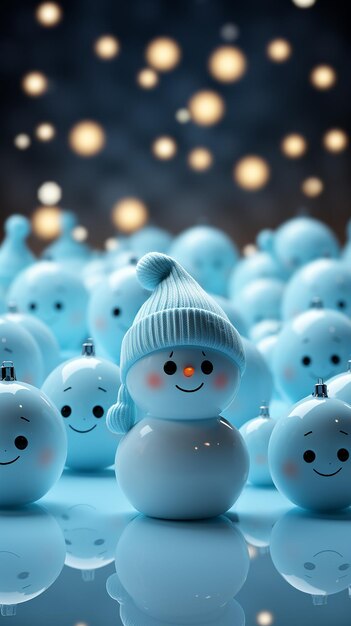 Photo christmas card concepr 3d snowman with blue hat and scarf