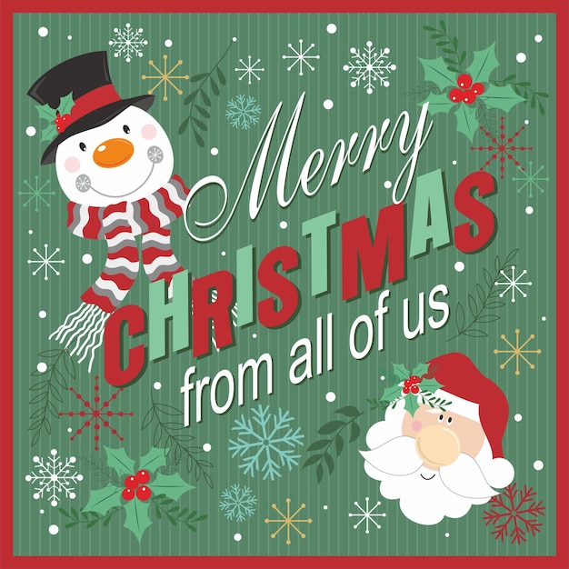 Photo christmas card design with santa snowman and lettering
