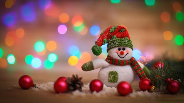 Christmas card toy snowman on christmas background