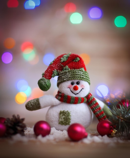 Christmas card toy snowman on christmas background