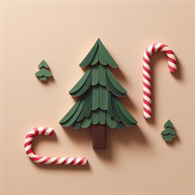 Christmas Card Tree And Candy Canes On paper background