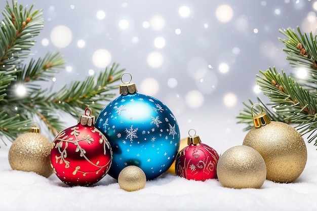 Christmas card with a balls and Christmas tree